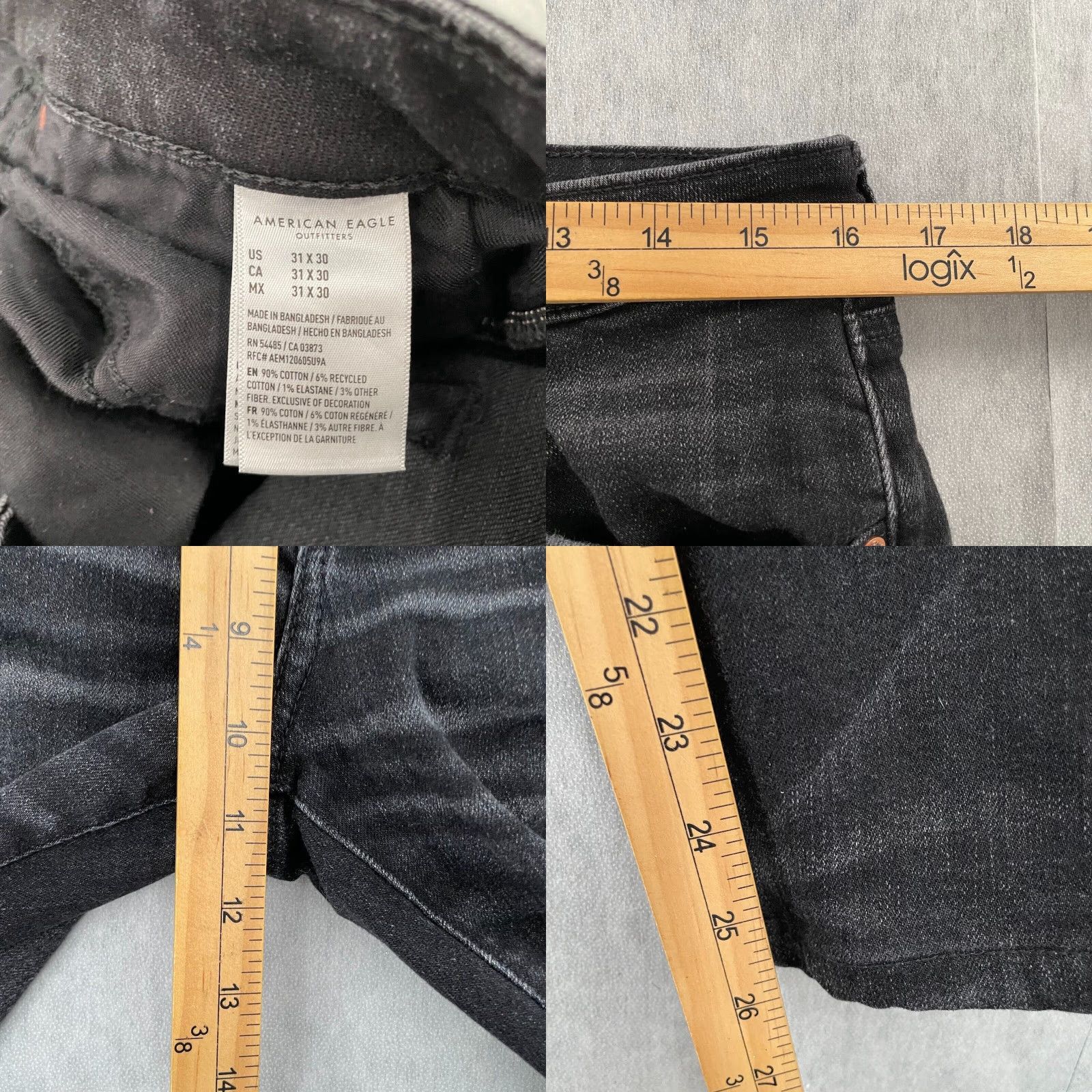 American Eagle Outfitters VINTAGE American Eagle Jeans Mens Skinny Fit 31 Black Distressed Stretch Denim Athletic Rise Size US 31 - 8 Thumbnail