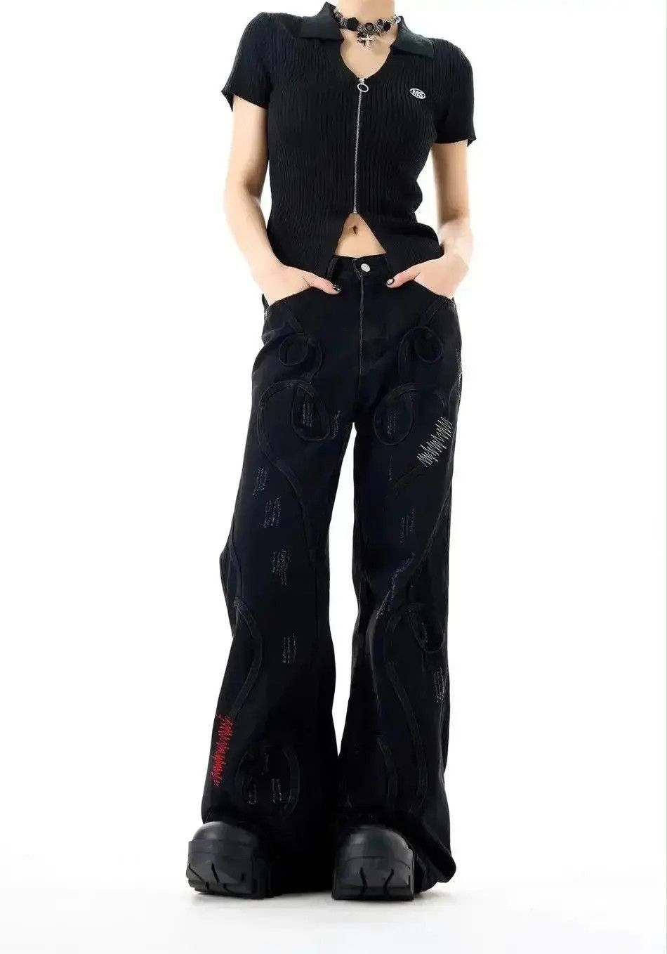 Japanese Brand Retro embroidered patchwork jeans Size US 32 / EU 48 - 3 Thumbnail