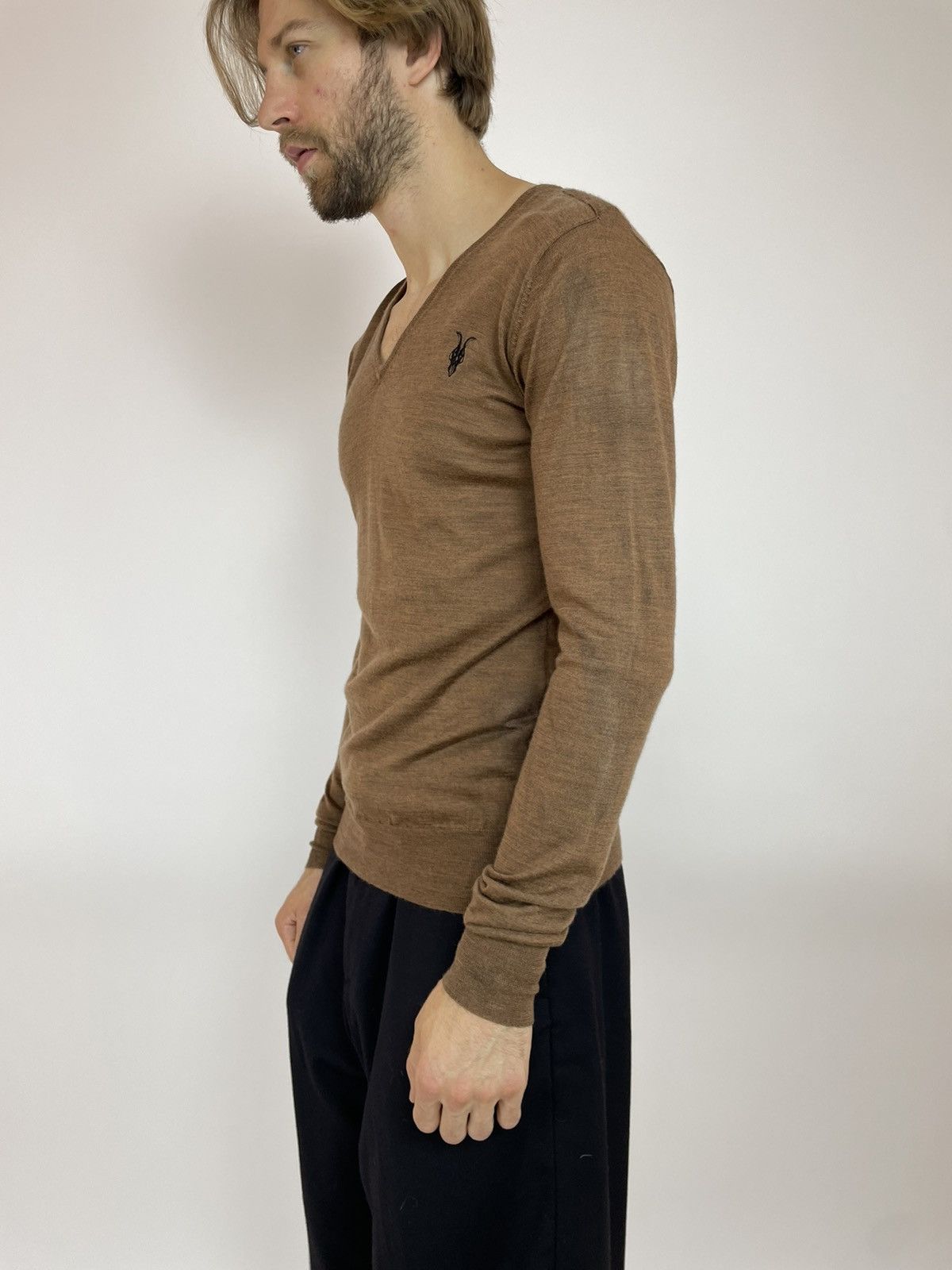 Allsaints ALLSAINTS sweater Merino Wool brown V-neck Mens size XL Size US XL / EU 56 / 4 - 3 Thumbnail