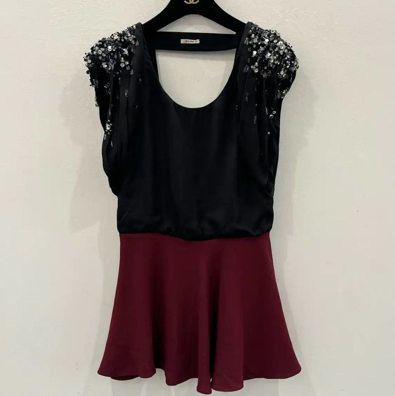 Miu Miu Miu Miu Black Dress with Embellished Shoulders 0089 Size S / US 4 / IT 40 - 1 Thumbnail