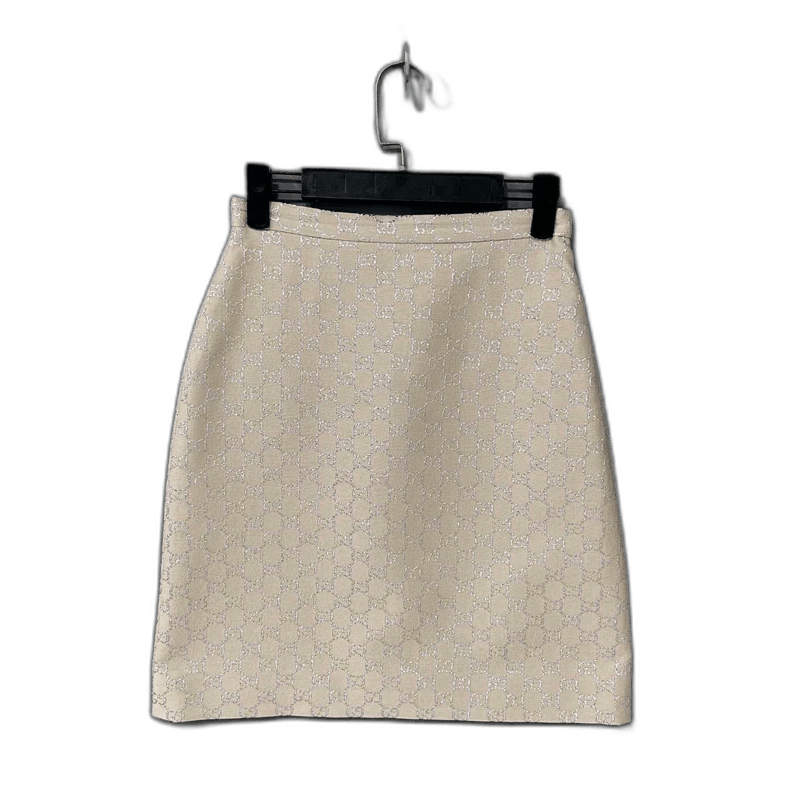 Chanel Beige Wool Skirt with Silver Print Size 36" / US 14 / IT 50 - 1 Thumbnail