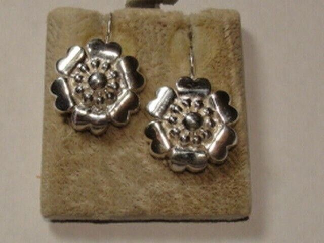 Handmade Sterling Silver Victorian Inspired Flower Drop Earrings Size ONE SIZE - 4 Thumbnail
