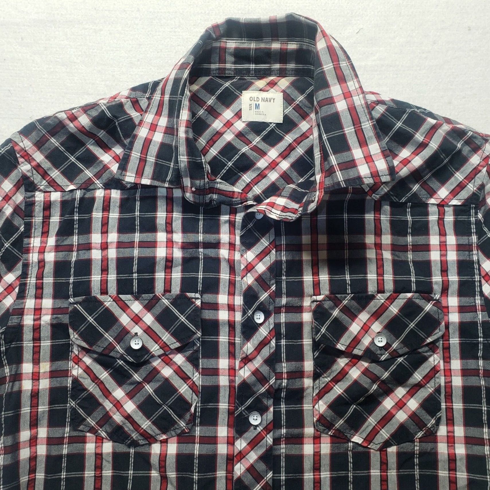 Old Navy Old Navy Shirt Button-Up Plaid Short Sleeve Men's M Black Cotton Flannel Pocket Casual QC Size US M / EU 48-50 / 2 - 2 Thumbnail