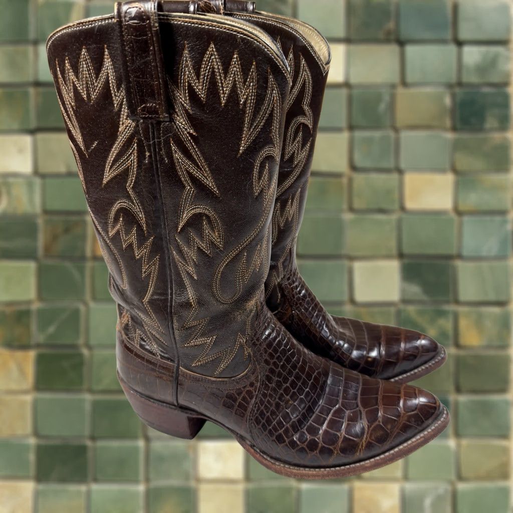 Dan Post Vtg 1989 Dan Post 6864 Genuine Caiman Alligator Cowboy Boots Mens 9.5 D USA Size US 10 / EU 43 - 1 Thumbnail