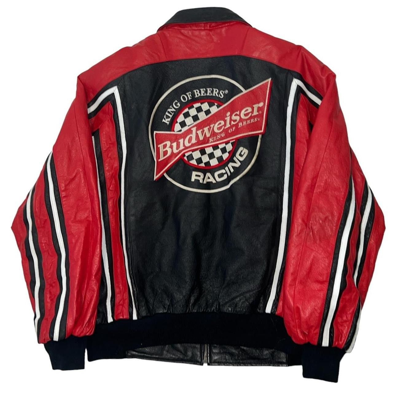 Budweiser × NASCAR × Vintage Vintage 90’s Budweiser Nascar Racing Genuine Leather Jacket Size US XL / EU 56 / 4 - 1 Thumbnail