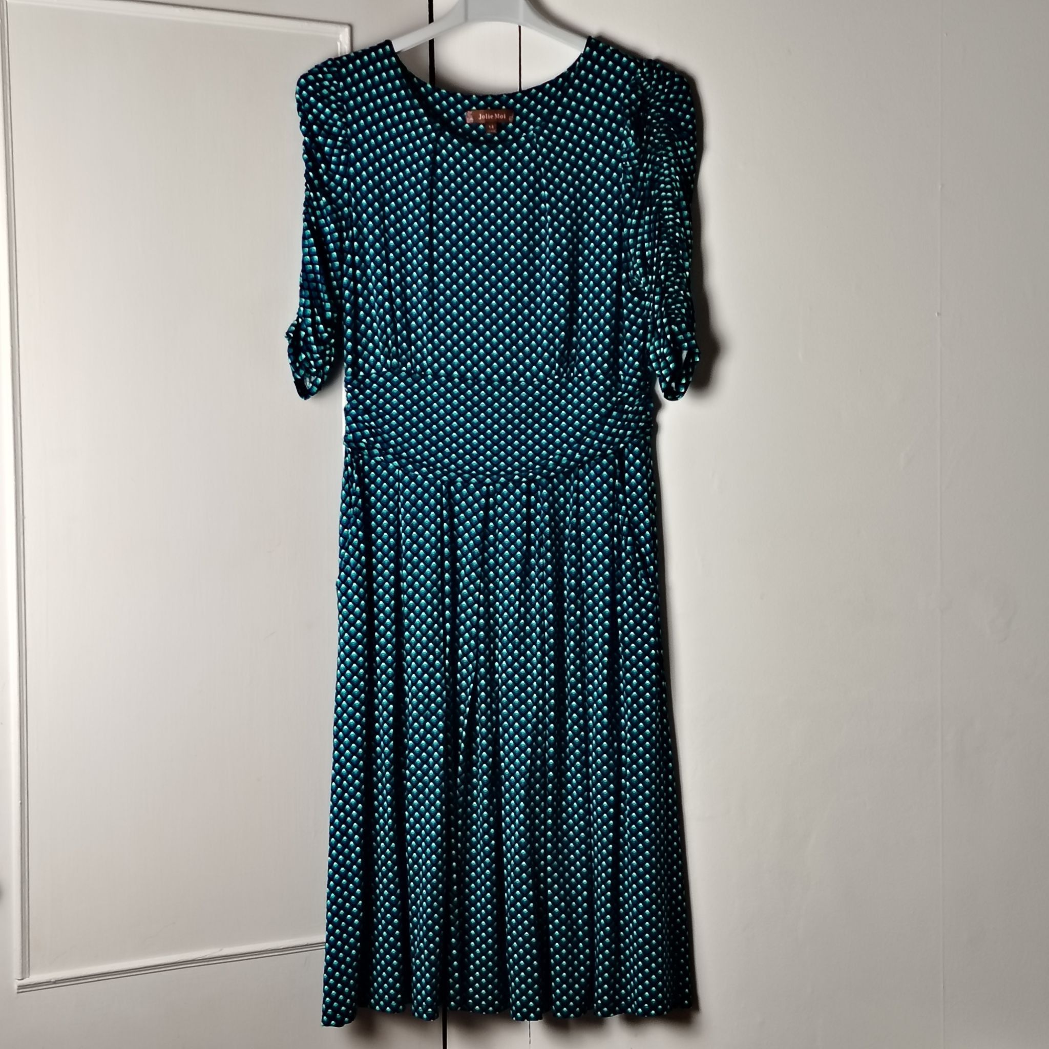Other Jolie Moi Dress Pre-Loved14 Teal Geometric Print Midi 3/4 Size XL / US 12-14 / IT 48-50 - 7 Thumbnail