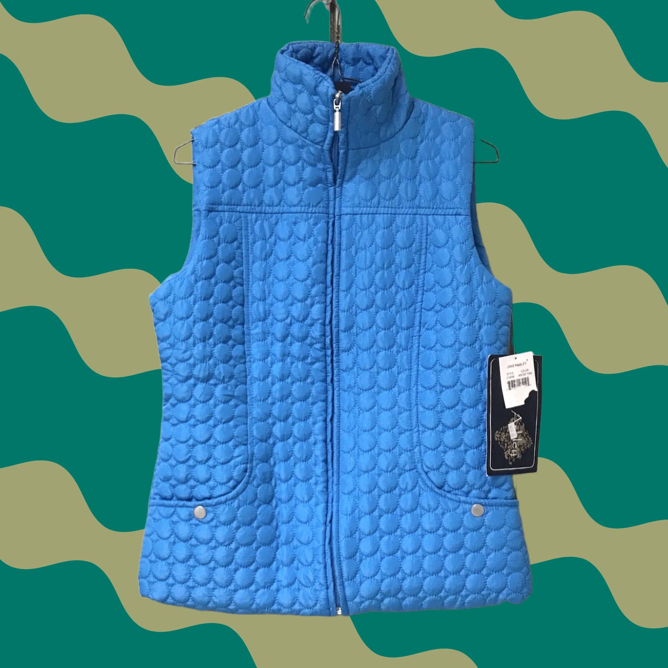 Vintage Jane Ashley Vest Women Winter Turquoise Blue Lightweight Zip Circle Quilted S Sleeveless Pocketed Short Collar Size S / US 4 / IT 40 - 1 Thumbnail