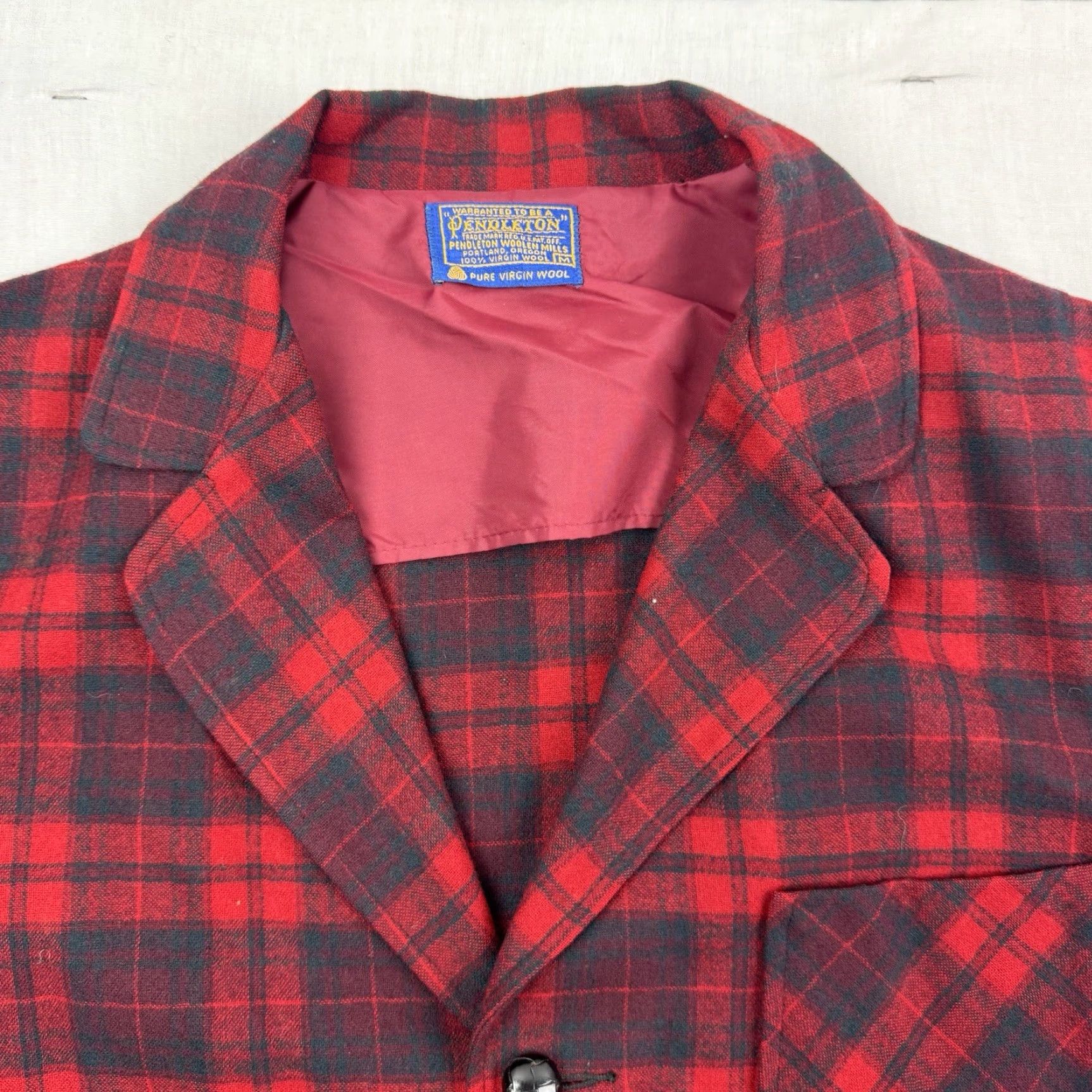 Pendleton VINTAGE Pendleton Blazer Shirt Men M Red Plaid USA 80s 90s Pockets Wool Button Casual Business Size 40R - 2 Thumbnail