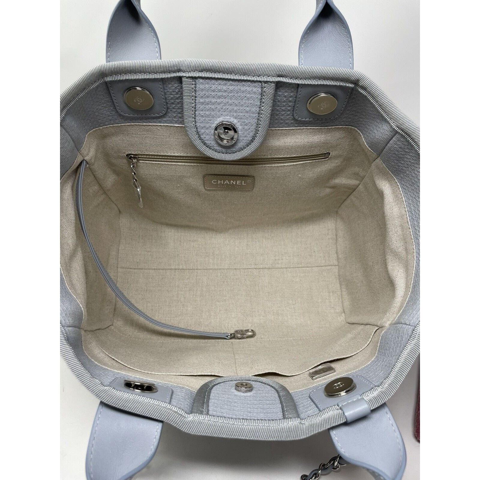 Chanel 22S CHANEL Deauville Small Grey Blue mixed Fibers Tote Bag Size ONE SIZE - 10 Thumbnail