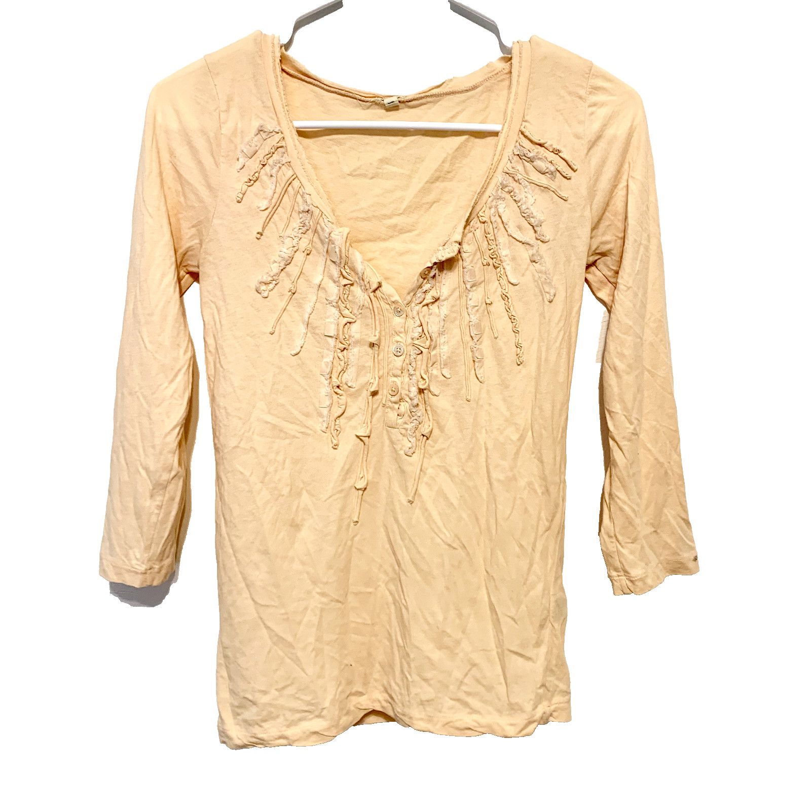 J.Crew J.Crew Shirt XS Blouse Cotton Pale Orange 3/4 Sleeve V Neck Size XS / US 0-2 / IT 36-38 - 1 Thumbnail