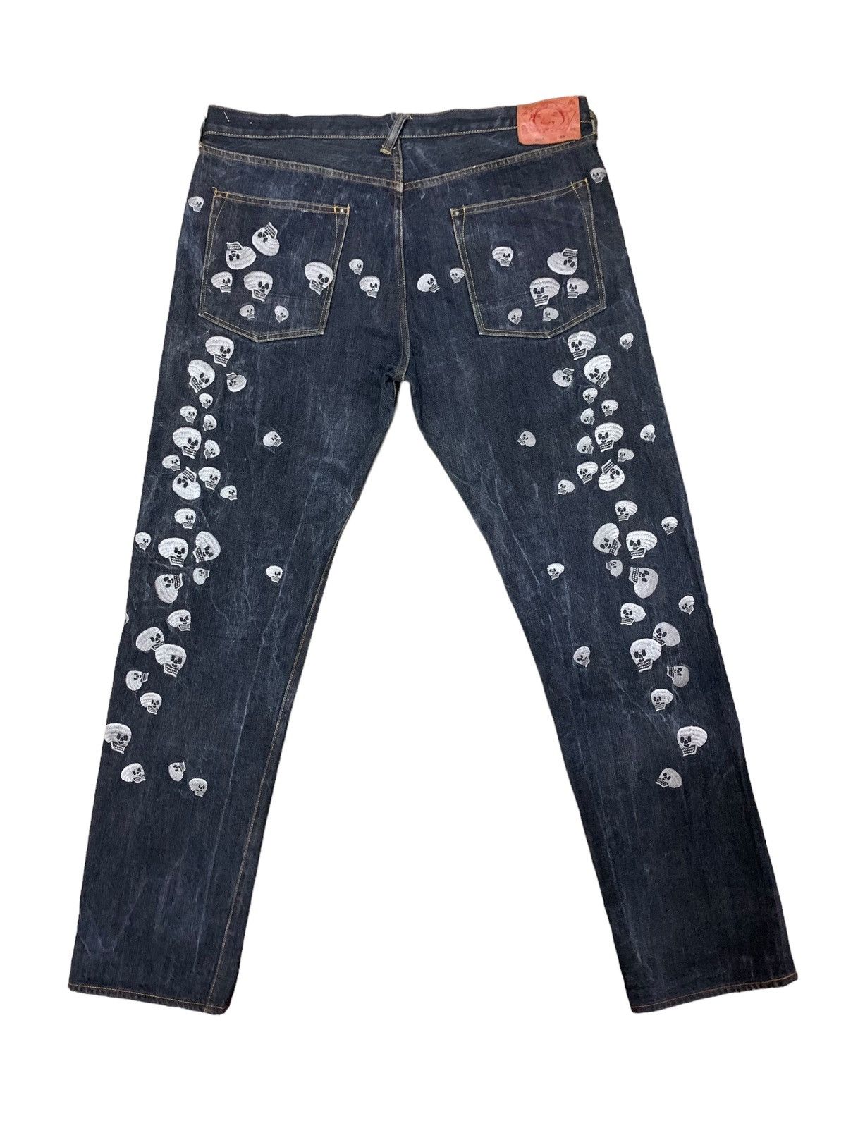 Image of Denim Tears x Evisu Selvedge Buttonfly Skull Embroidery Jeans in Dark Blue, Men's (Size 40)