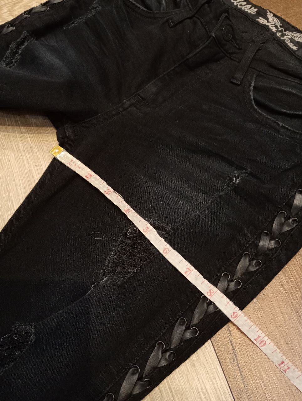 Robins Jeans ROBIN'S JEAN BLACK RIPPED FINISH LACE UP STRETCH SKINNY PANT Size 28" / US 6 / IT 42 - 23 Thumbnail