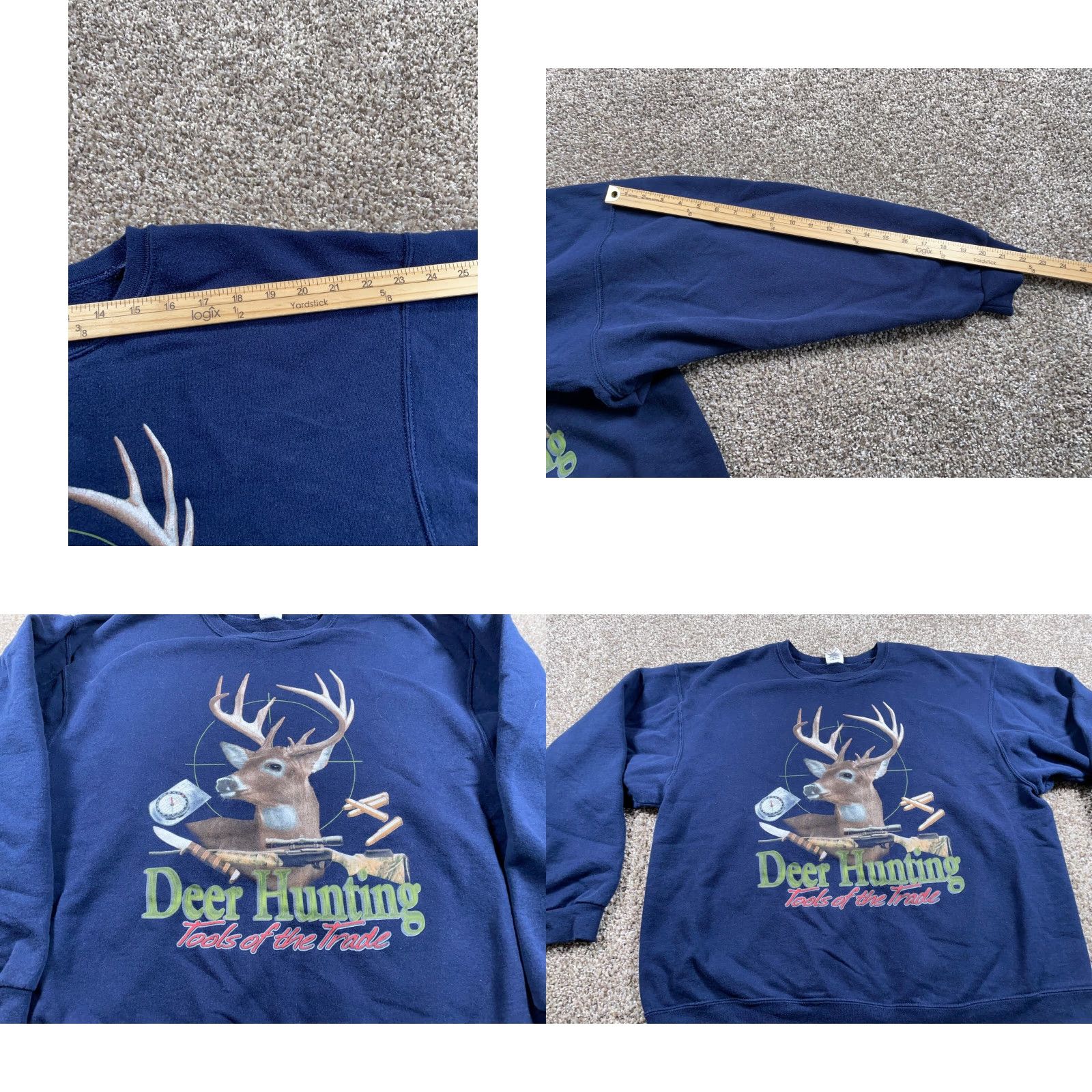 Jerzees JERZEES Sweatshirt Deer Hunting Graphic Print Adult XL Dark Blue 50/50 Cotton Polyester 90s Outdoors Mens Size US XL / EU 56 / 4 - 8 Thumbnail