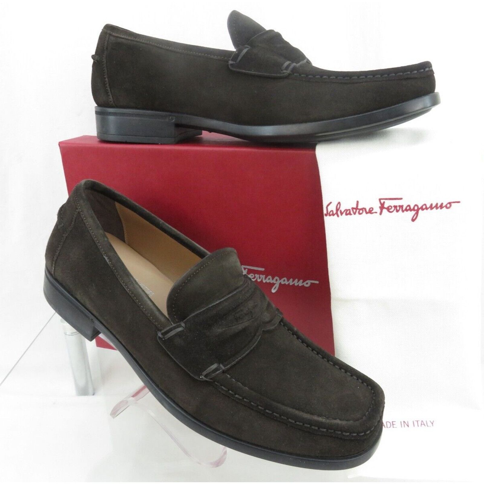 Salvatore Ferragamo LANZAROTE HICKORY BROWN SUEDE MOCCASIN PENNY LOAFERS 10 D Size US 10 / EU 43 - 2 Thumbnail