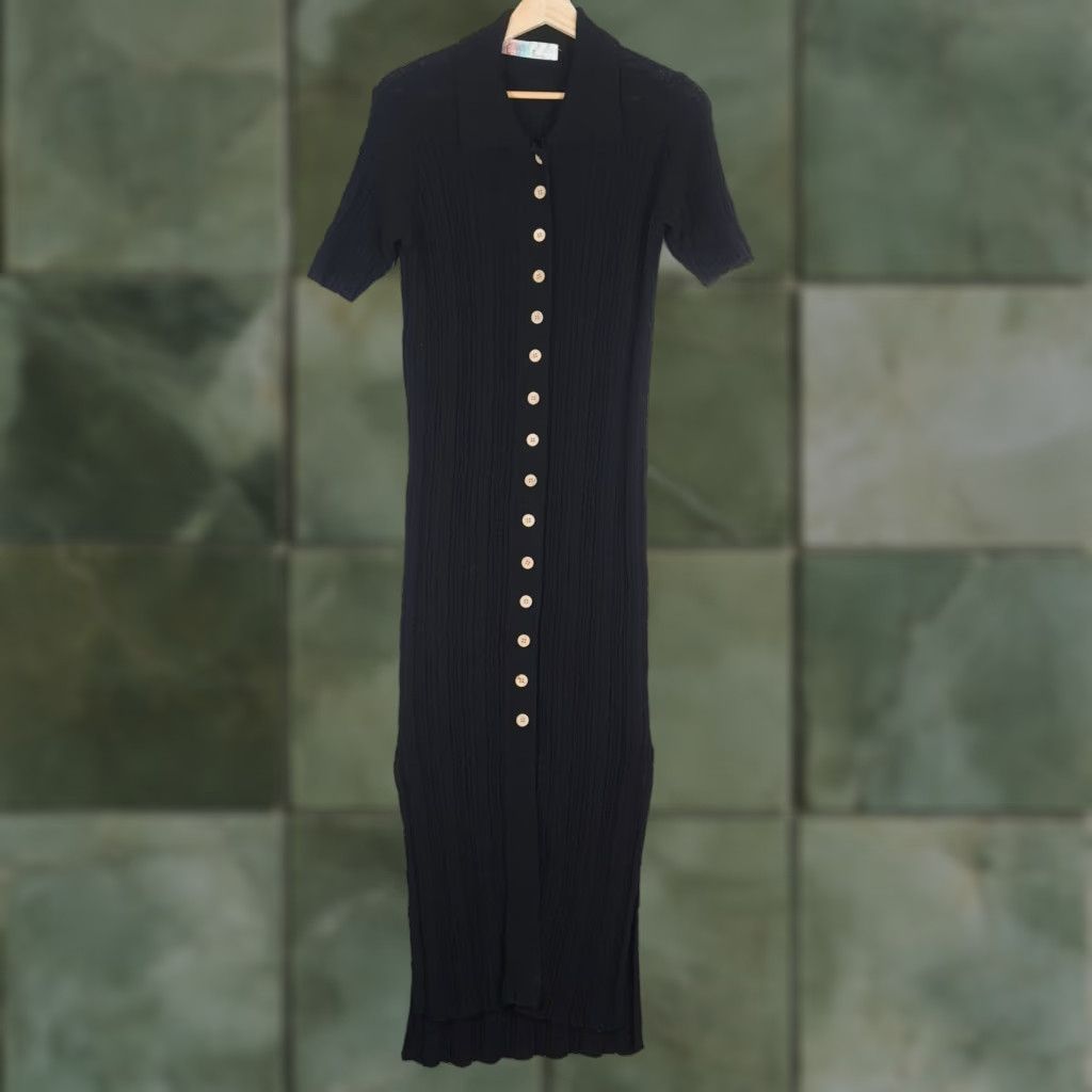 Free People Beach Dress Womens XS Black Ribbed Long Maxi Button Up Bodycon Dress