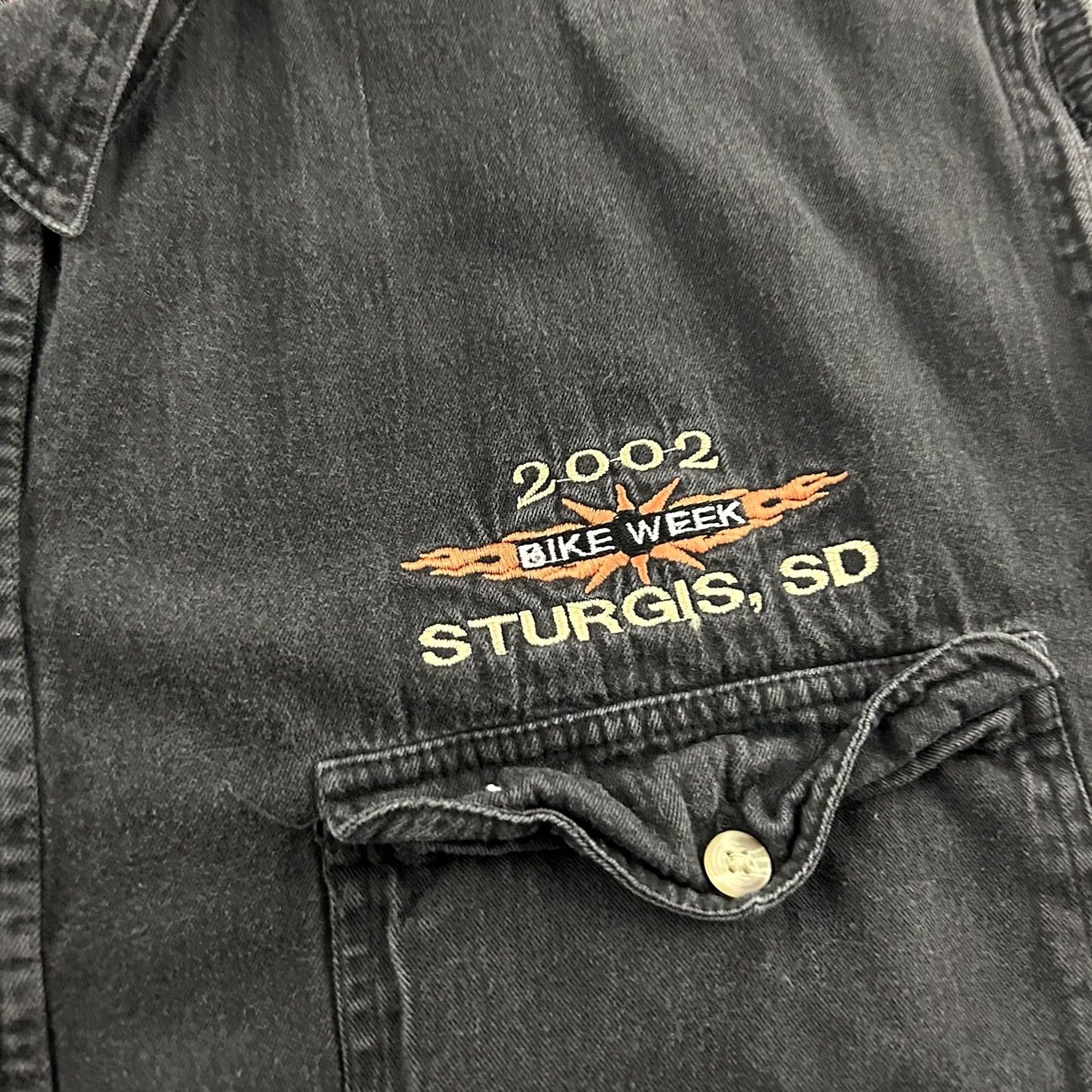 Denime 2002 Bike Week Sturgis SD Sleeveless Denim Button Up Shirt Men's XL Black Size US XL / EU 56 / 4 - 2 Thumbnail