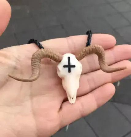 Jewelry 3D Printed Ram Skull Cross Pendant Necklace goth occult Size ONE SIZE - 3 Thumbnail