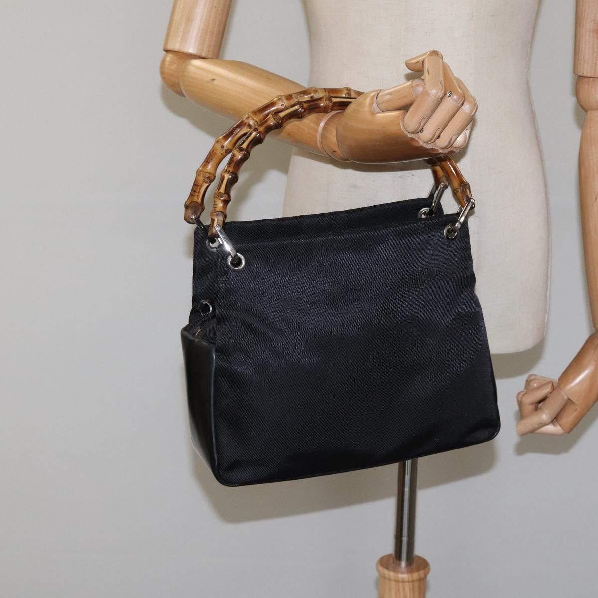 GUCCI Bamboo Hand Bag Nylon Black Silver 000 2865 000 2865