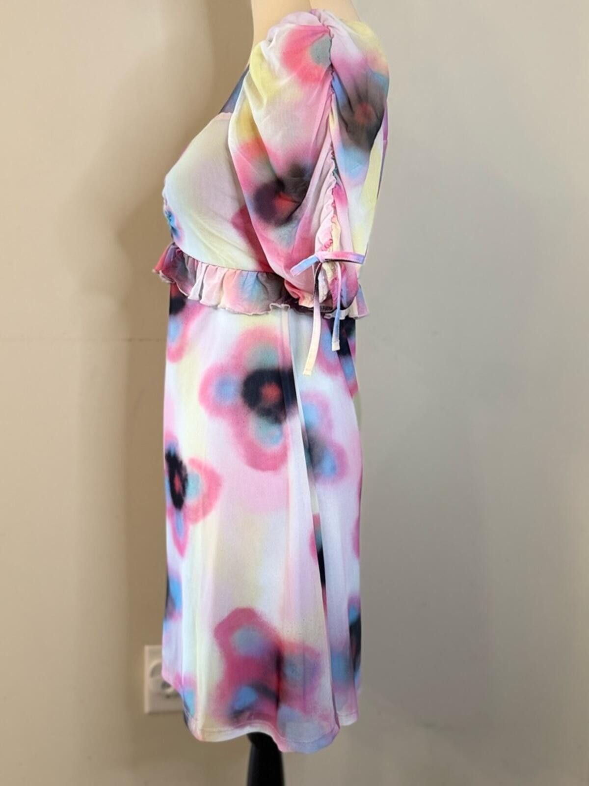Topshop TOPSHOP mesh floral ruffled midi dress pastel dainty SZ 8-10 Size M / US 6-8 / IT 42-44 - 3 Thumbnail