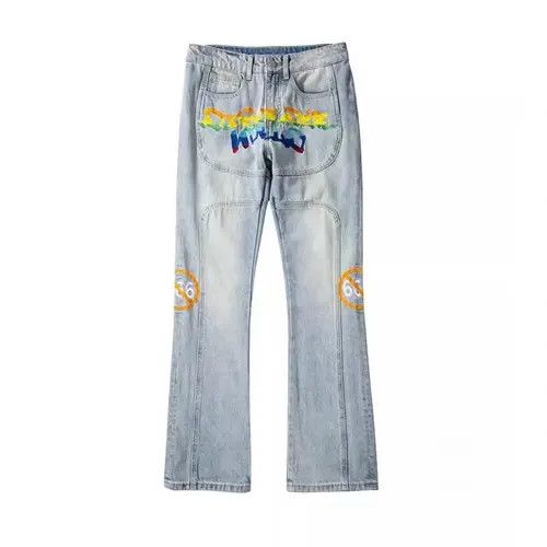 VIBE Vintage washed distressed rainbow embroidered letter jeans Size US 32 / EU 48 - 1 Thumbnail