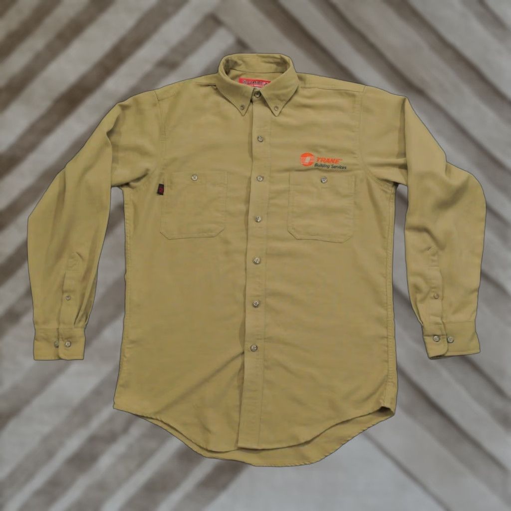 Vintage Riverside Shirt Mens Large XL Tan Brown Button Flame Resistant HRC 2 Workwear Shirt Long Sleeve Collared Button-Up Knit Casual Classic Size US L / EU 52-54 / 3 - 1 Thumbnail