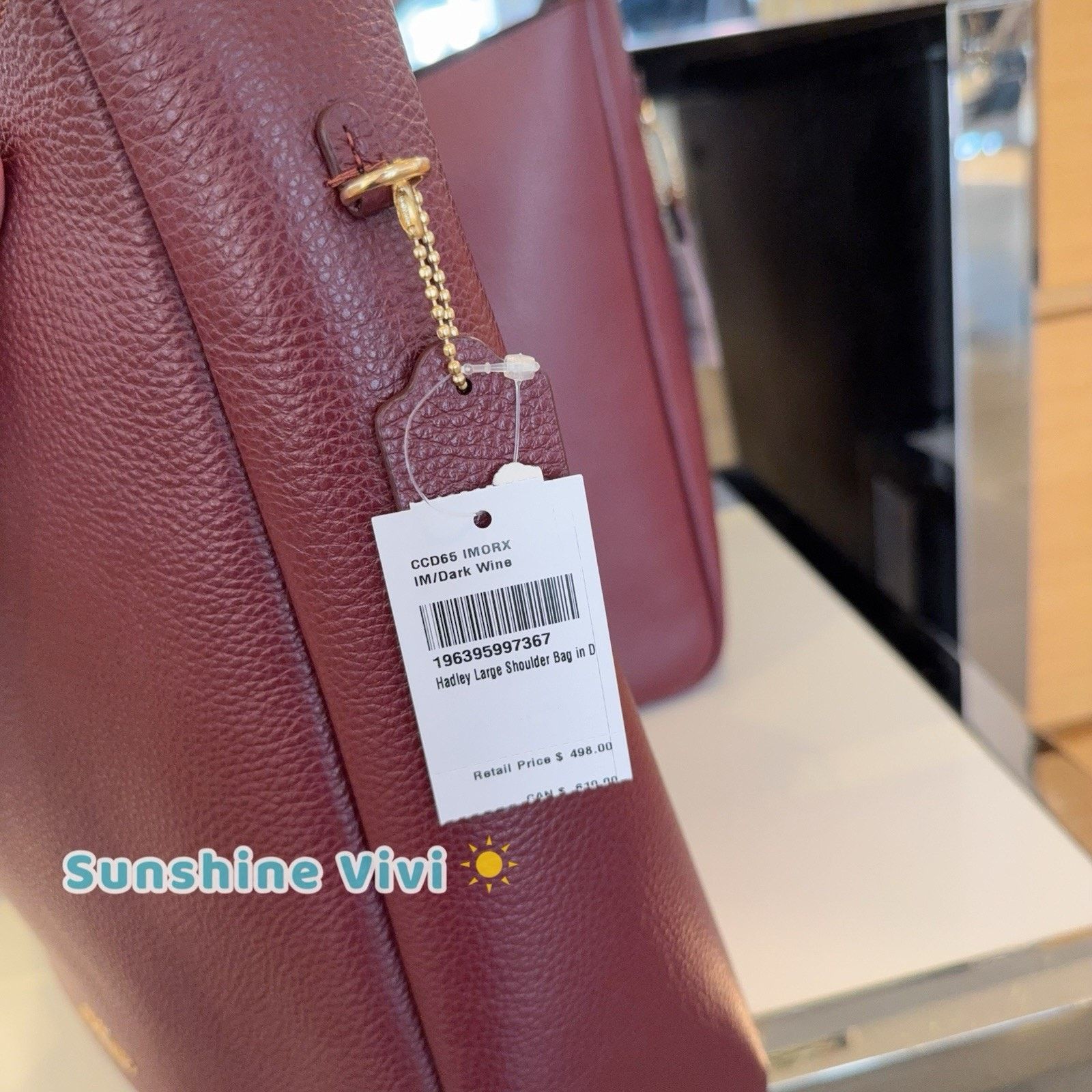 Coach NWT COACH Hadley Large Shoulder Bag CCD65 Dark Wine Size ONE SIZE - 3 Thumbnail