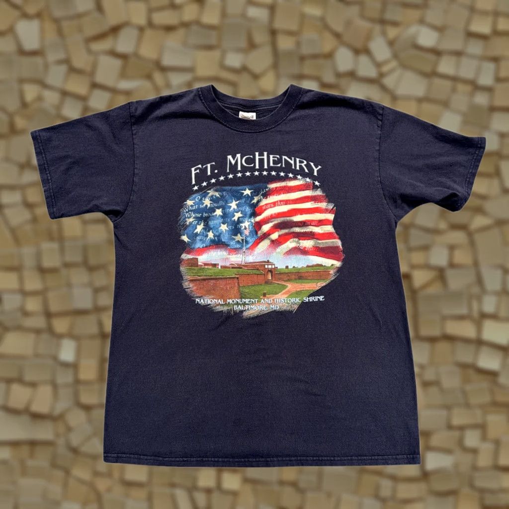 Anvil VINTAGE Fort McHenry Shirt Adult LARGE Blue Maryland History Flag Y2K Size US L / EU 52-54 / 3 - 1 Thumbnail