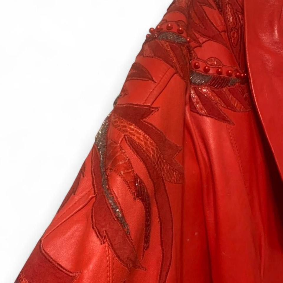 Other Erez Vintage 80s Red Leather Beaded Jacket Size M / US 6-8 / IT 42-44 - 3 Thumbnail