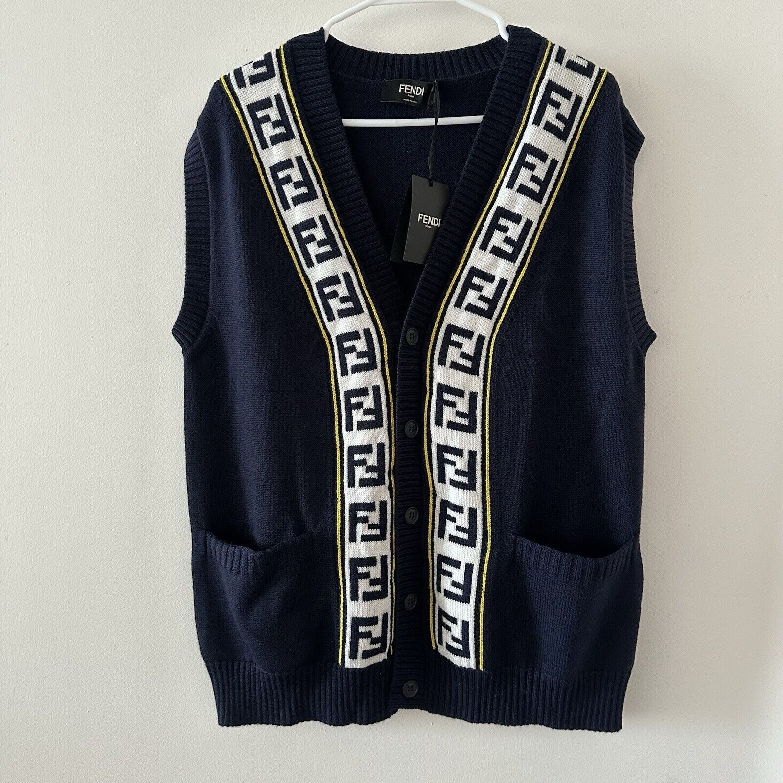 Fendi NWT Fendi Logo Intarsia Button-Up Vest Sweater Blue FF Virgi Size US L / EU 52-54 / 3 - 5 Thumbnail