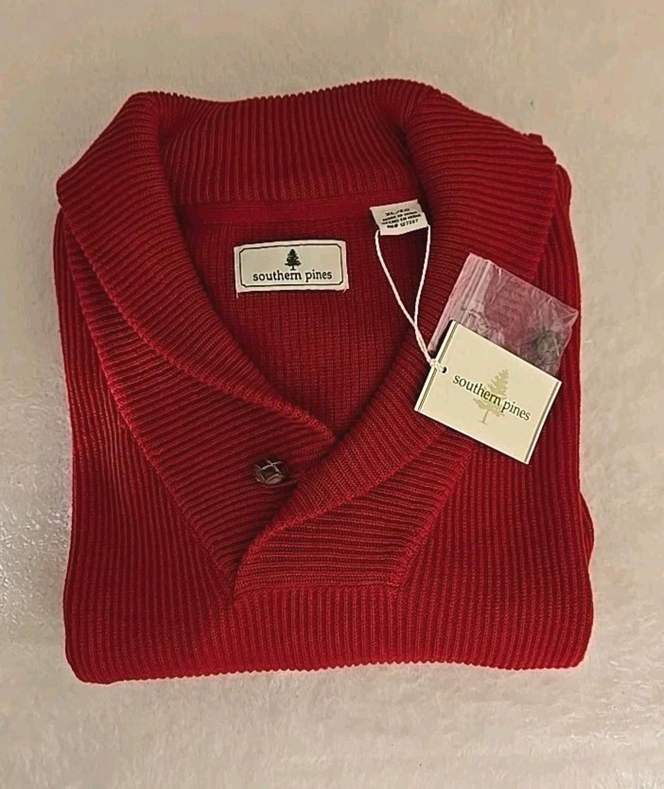 Southern Tide Southern Pines Collared Pullover Sweater XL Red Cotton NWT Size US XL / EU 56 / 4 - 6 Thumbnail