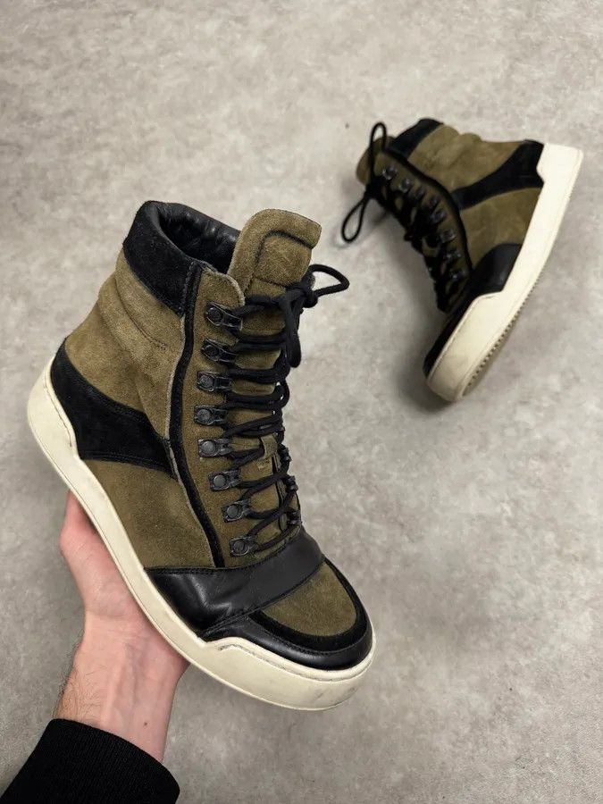 Balmain AW2015 Balmain H&M Khaki Suede Leather High Sneakers Size US 8 / IT 38 - 1 Thumbnail