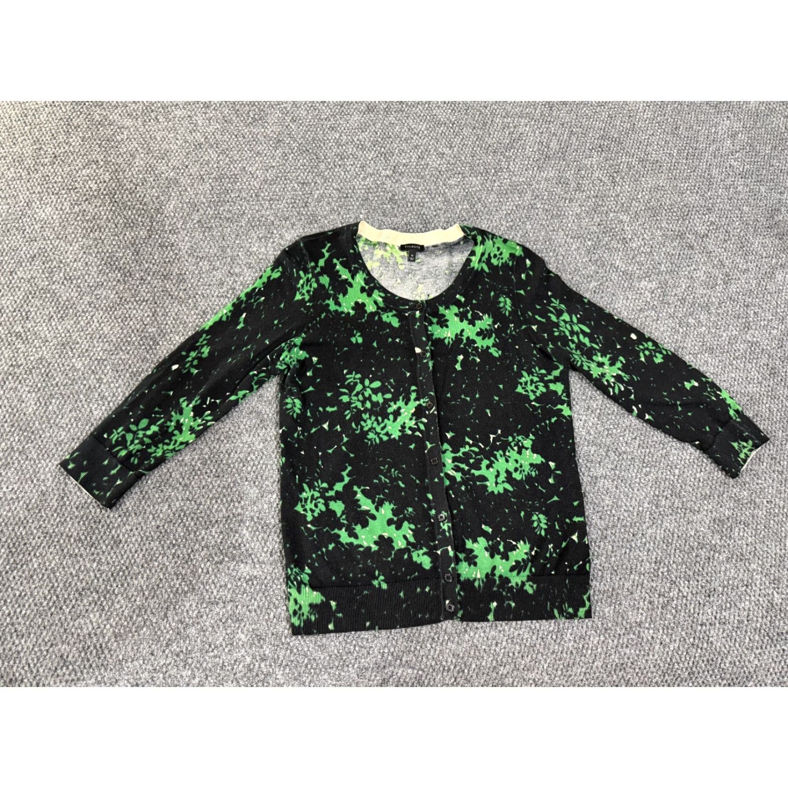 Talbots Talbots cardigan Womens Medium black green floral button front lightweight Size M / US 6-8 / IT 42-44 - 2 Thumbnail