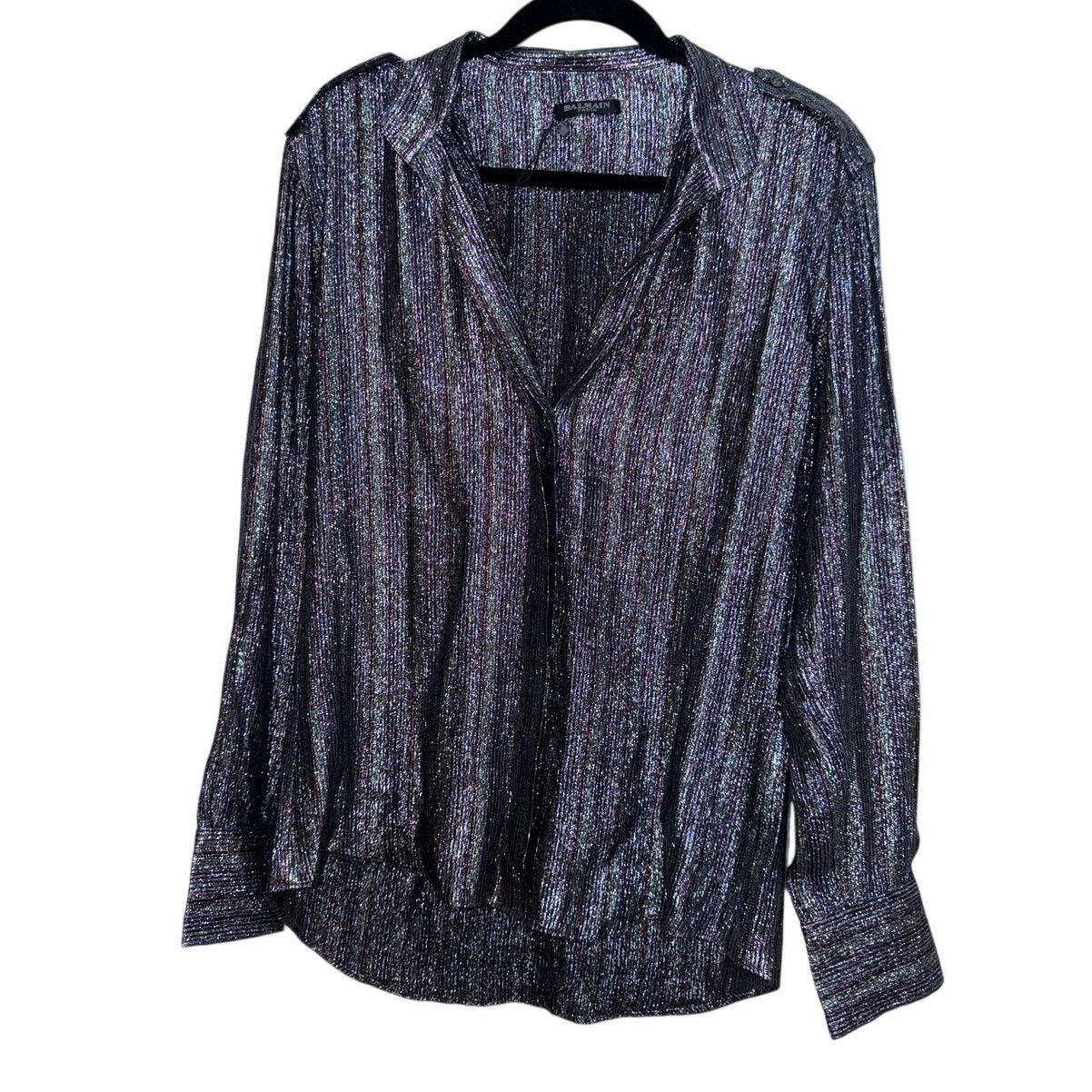 Balmain Balmain Paris Women's Silk Blend Glitter Stripe Shirt Size S / US 4 / IT 40 - 1 Thumbnail
