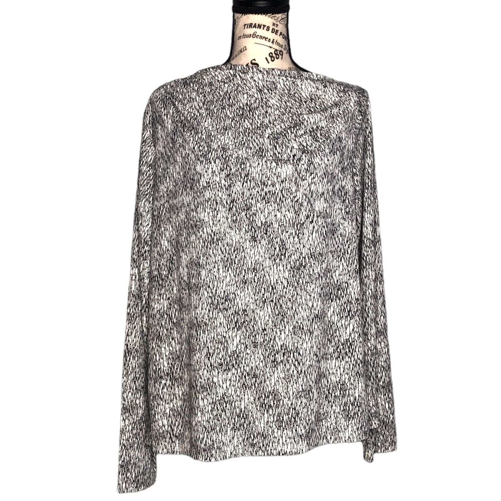 Worthington Scribble Geometric Asymmetric Ruched Neck Long Sleeve Blouse Size L / US 10 / IT 46 - 1 Thumbnail
