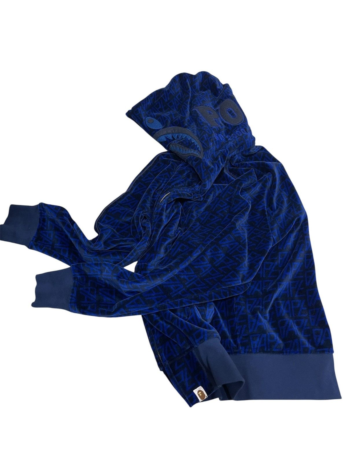 Bape BAPE Logo Monogram Velour Shark Full Zip Hoodie Size US M / EU 48-50 / 2 - 9 Thumbnail