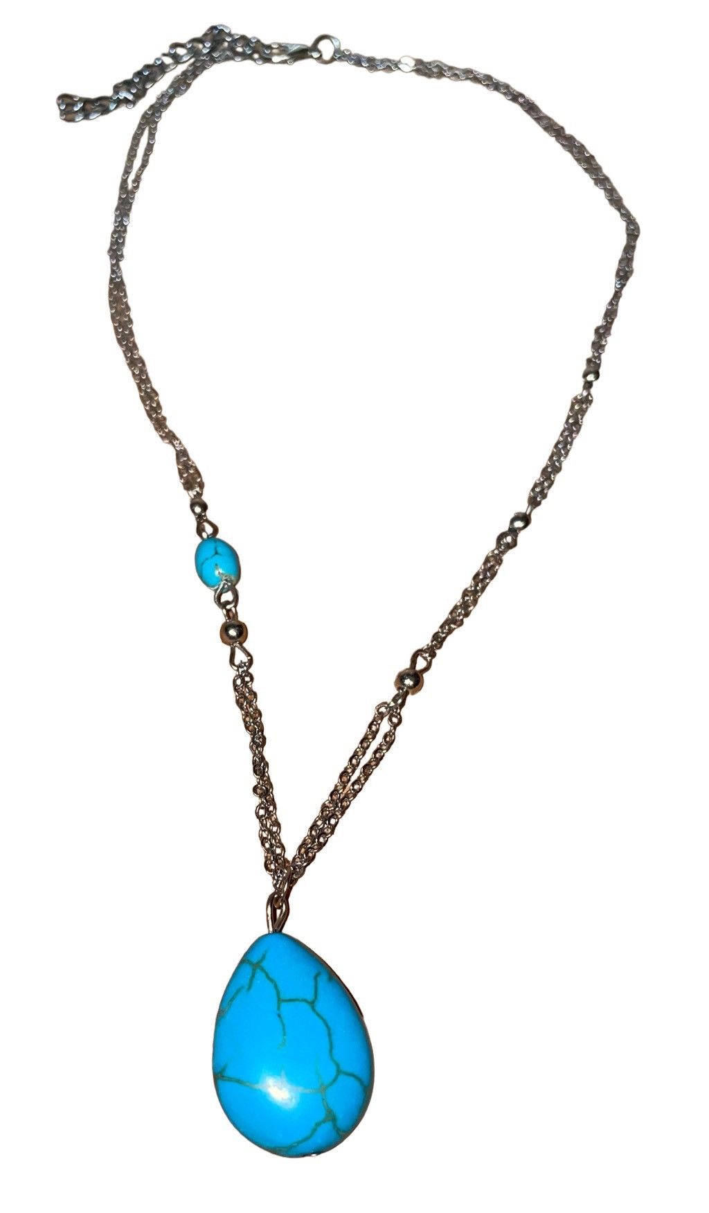 Other Silver Double Chain & Turquoise Bead Necklace by Malta Size ONE SIZE - 12 Thumbnail