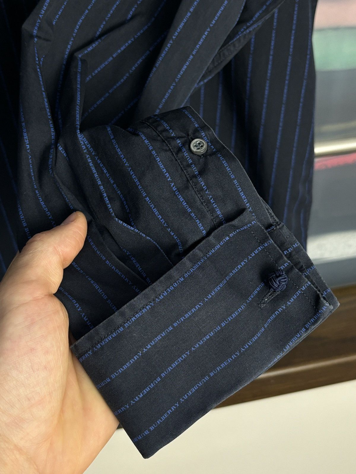 Burberry × Vintage Burberry Striped Monogram Button Up Shirt Size US L / EU 52-54 / 3 - 7 Thumbnail
