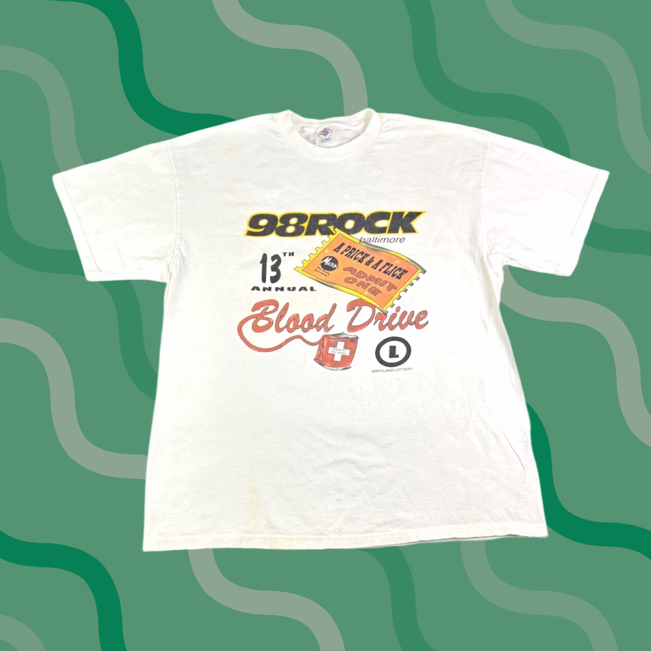 Vintage Vintage 98ROCK Baltimore Blood Drive Shirt Mens XL White Radio Promo Graphic - Original Size US XL / EU 56 / 4 - 1 Thumbnail