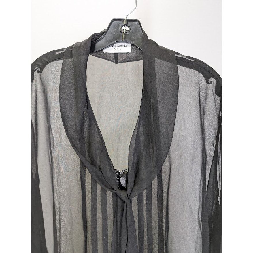 Saint Laurent Paris o1rshd1 Lavallière silk crêpe de chine shirt in Black Size US M / EU 48-50 / 2 - 3 Thumbnail