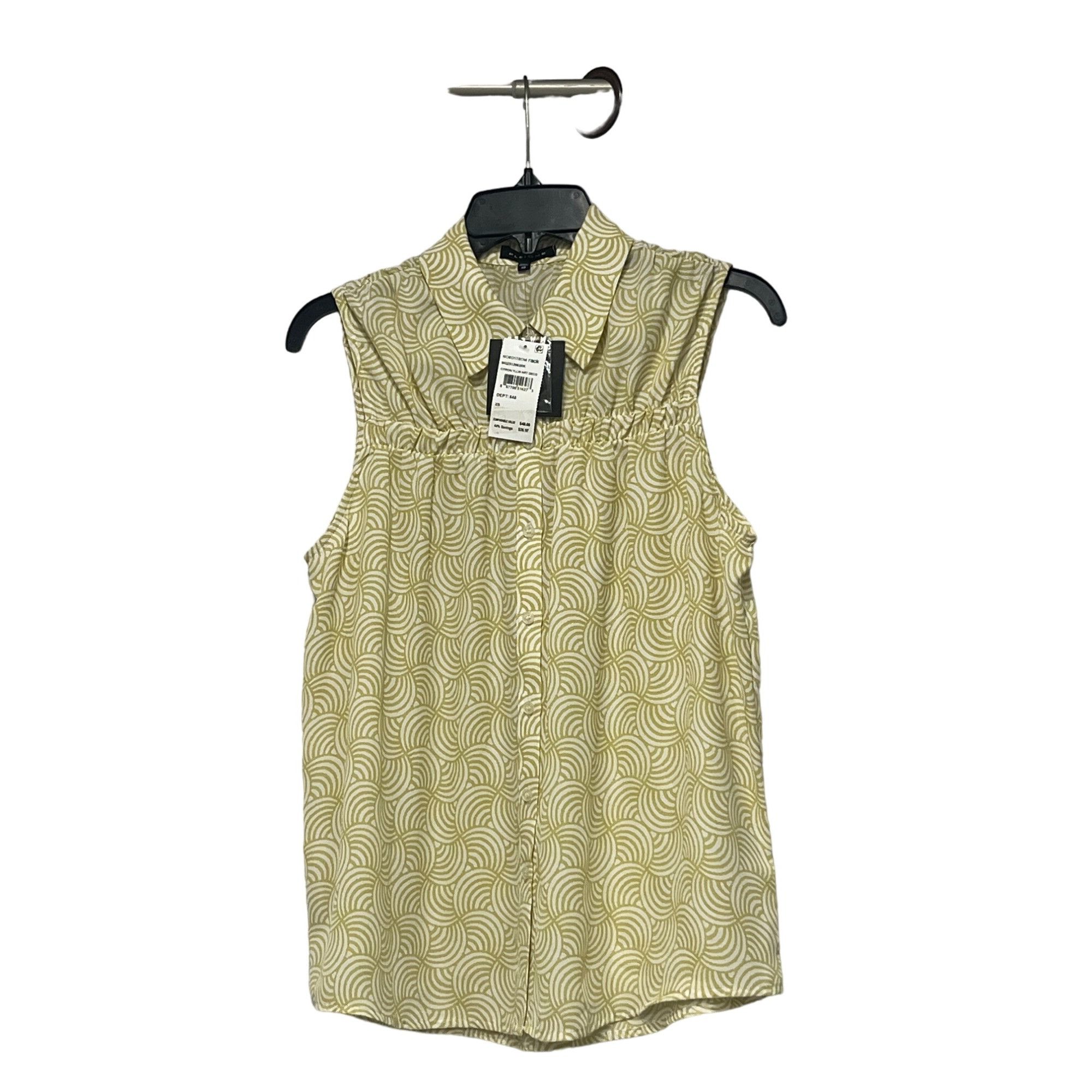 Other Pleione Ruched Sleeveless Button Up Shirt, Citron Yellow A Size XS / US 0-2 / IT 36-38 - 4 Thumbnail