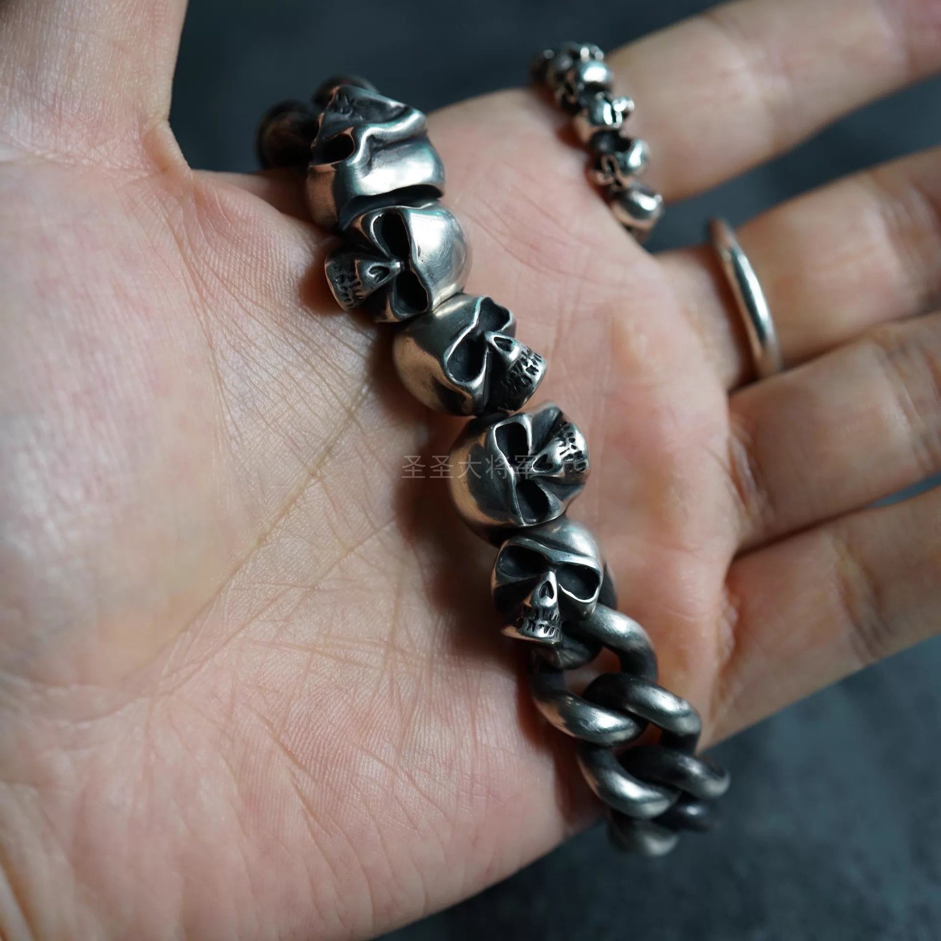 Werkstatt Munchen Werkstatt Munchen M2710 Goth Skull Silver Bracelet S+M Size ONE SIZE - 6 Thumbnail