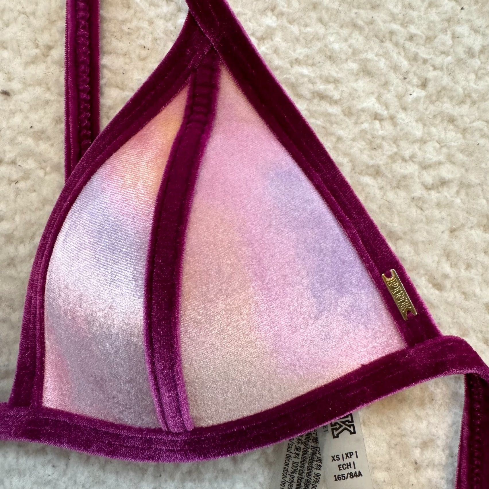 Victoria's Secret Victoria's Secret Swim Top Triangle Bikini XS Pink Purple Velvet Velour Padded Women XS Pink Velvet Velour Padded Women Size XS / US 0-2 / IT 36-38 - 4 Thumbnail