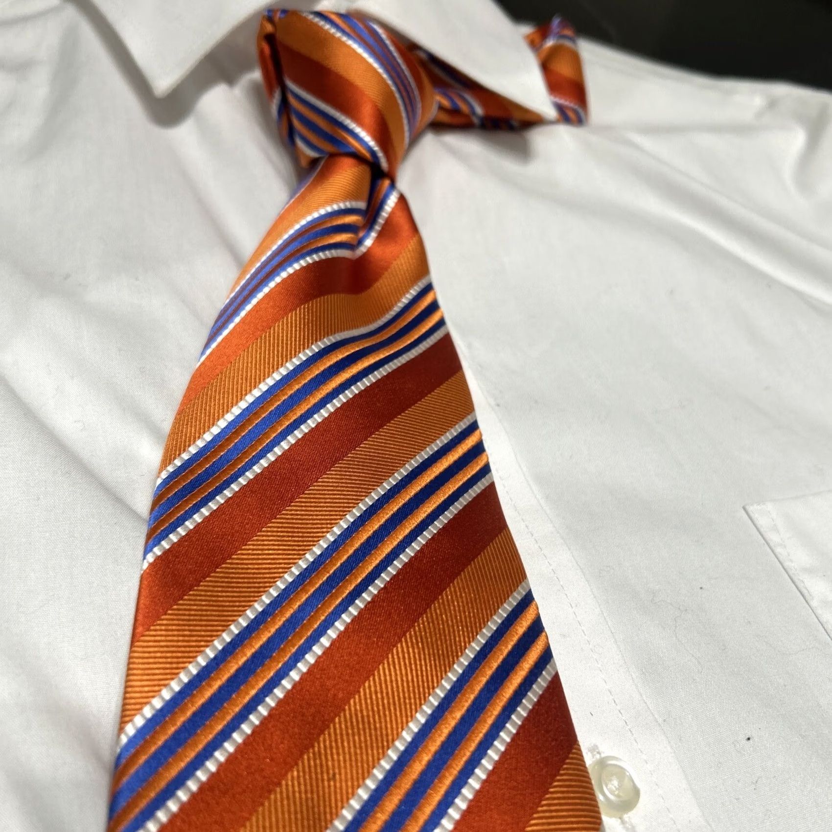 Countess Mara Countess Mara Executive Collection Silk Tie Necktie Orange Blue Stripe Men Tie Silk Necktie Size ONE SIZE - 4 Thumbnail