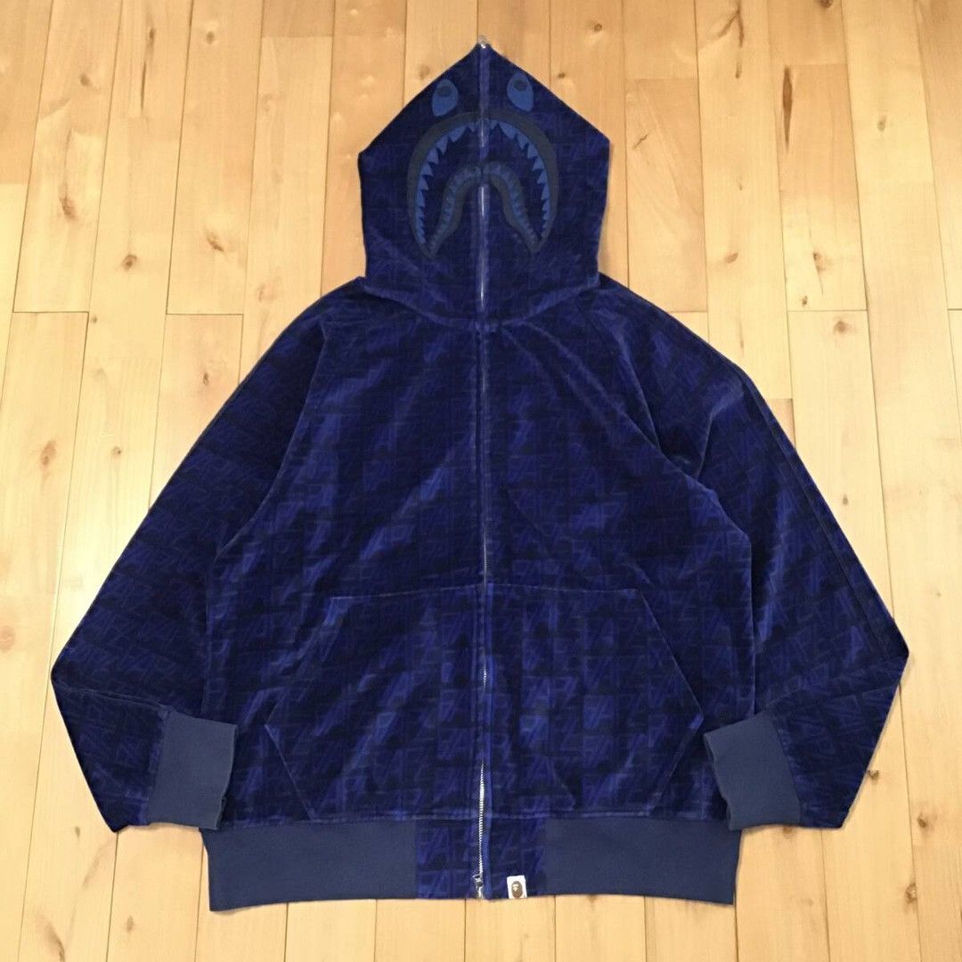 Bape BAPE Logo Monogram Velour Shark Full Zip Hoodie APE Size US XL / EU 56 / 4 - 1 Thumbnail