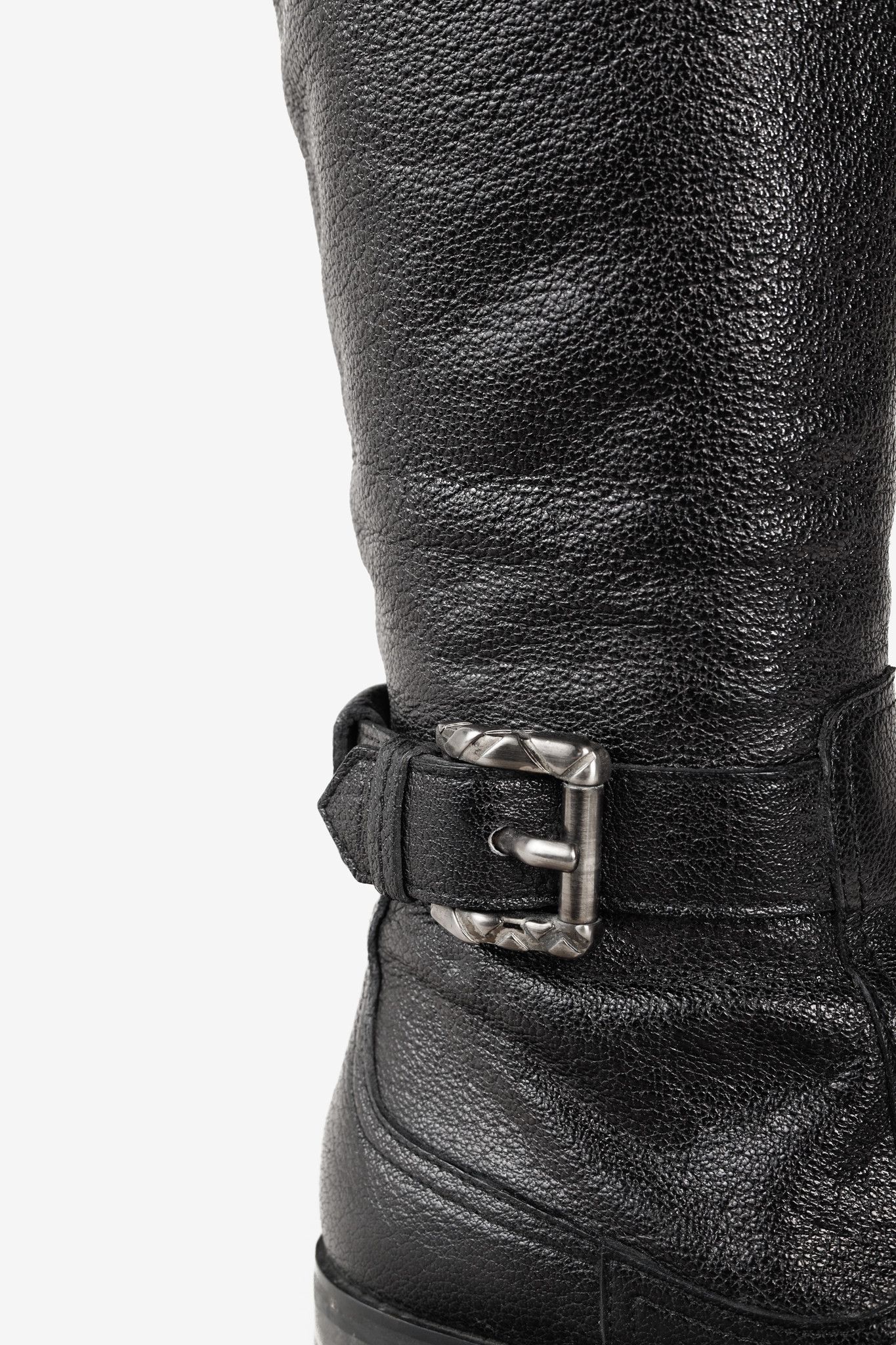 Burberry Burberry Black Grained Leather Buckled Riding Boots Size US 5.5 / IT 35.5 - 8 Thumbnail