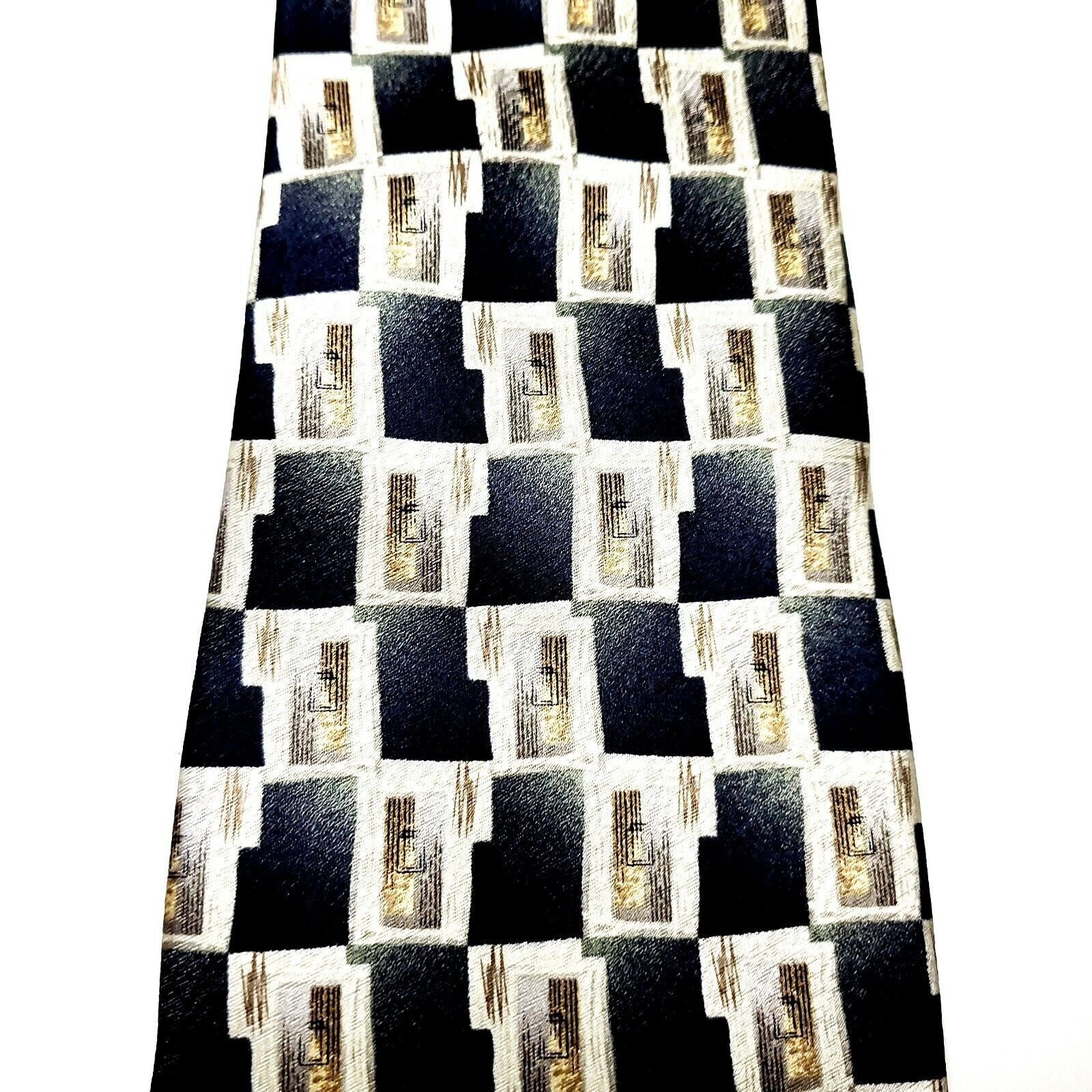 Pierre Cardin Pierre Cardin Silk Tie Print Gray Tan Geometric Wide Size ONE SIZE - 2 Thumbnail