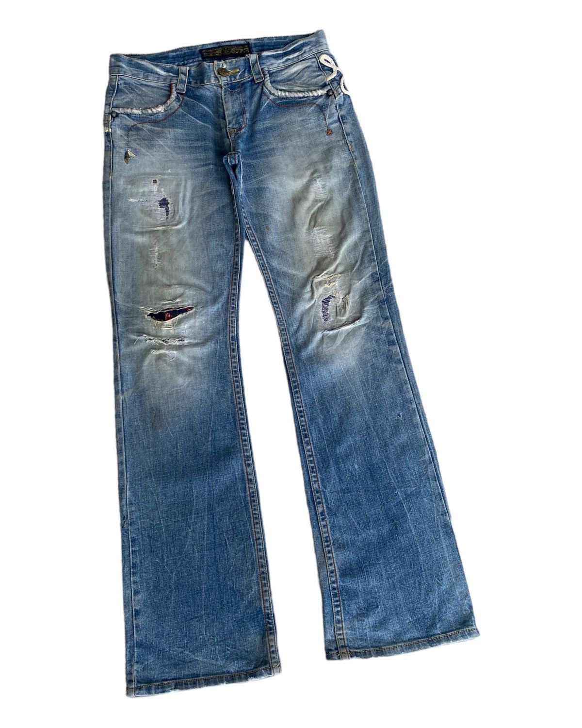 If Six Was Nine 🔥FLARED JEANS STUDIO R.P DENIM DISTRESSED JEANS AVANT GARDE Size US 33 - 3 Thumbnail