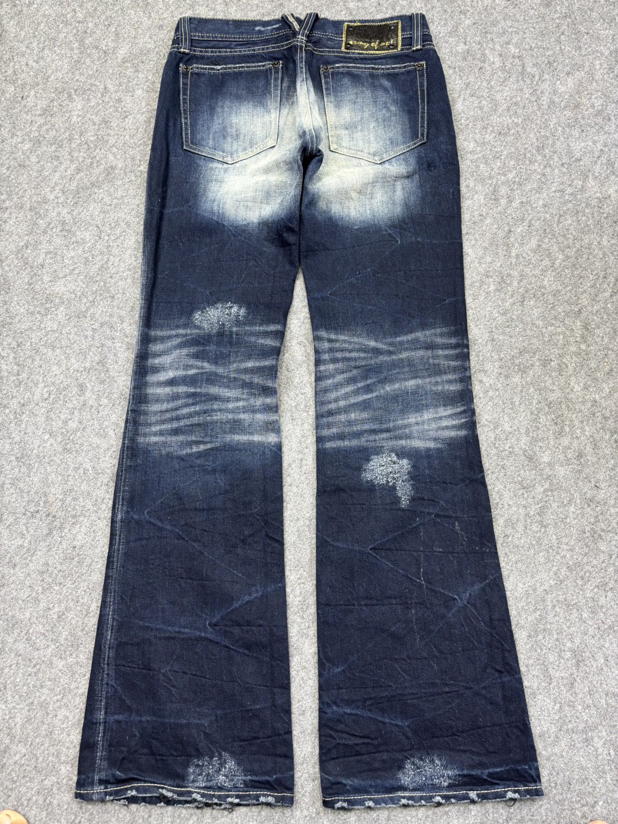 Japanese Brand Super Flare💥ArmyofNo Flare Stonewash Distressed Denim K22 Size US 31 - 11 Thumbnail