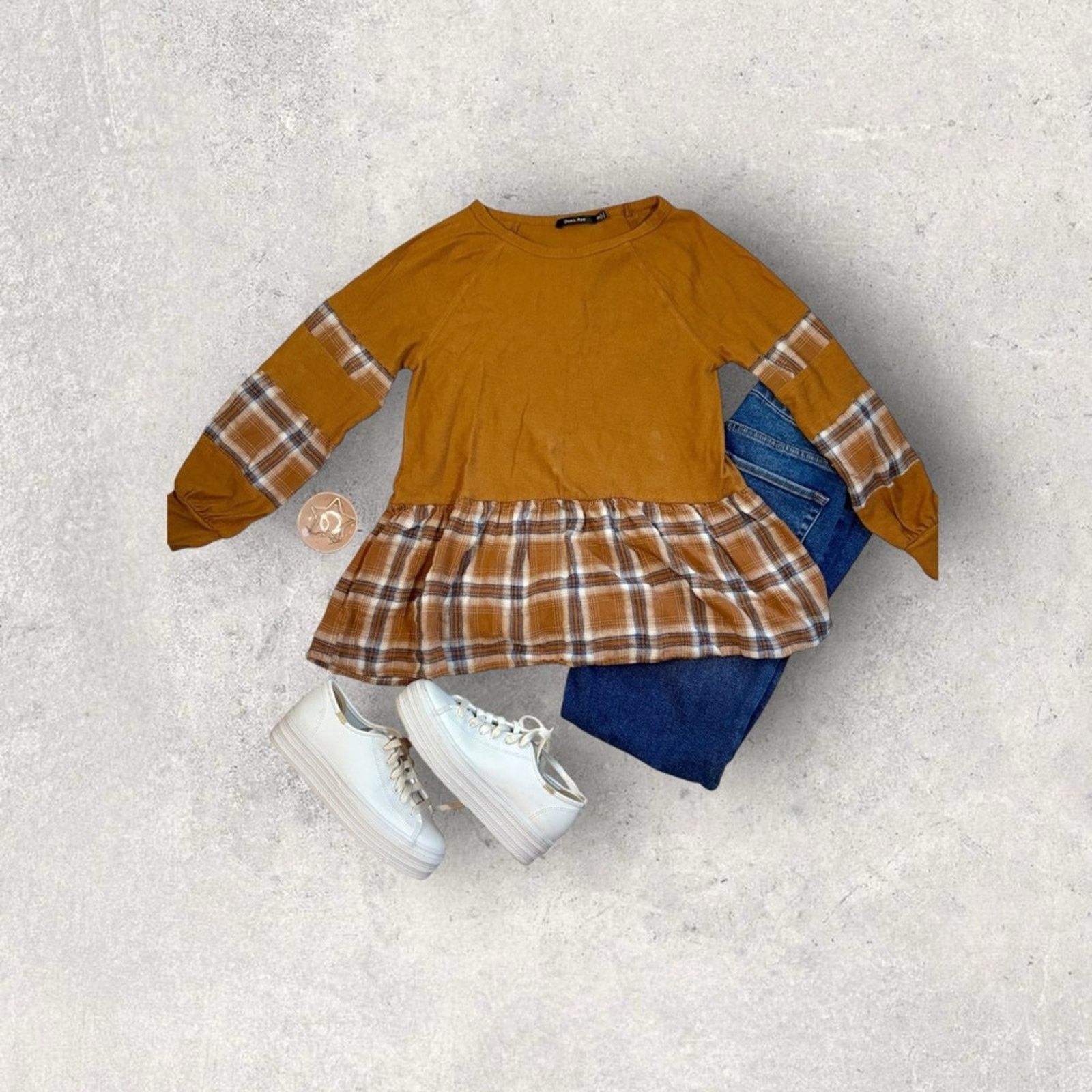 Nordstrom Nordstrom Brown and Blue Blouse with Plaid Accents Size S / US 4 / IT 40 - 3 Thumbnail