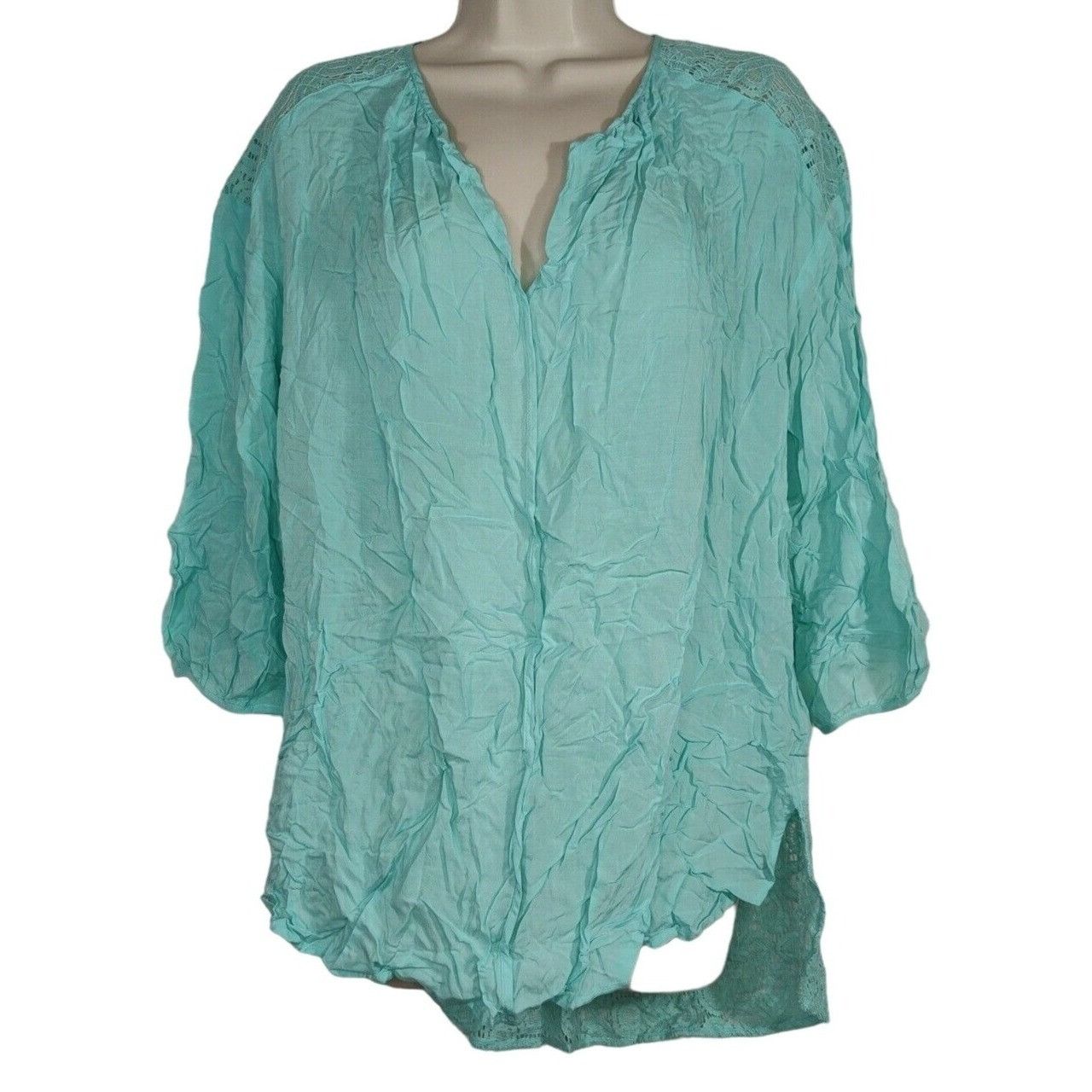 Other Stylus Tunic Top V-neck Women Size L Blue 3/4 Sleeve Lace Size L / US 10 / IT 46 - 1 Thumbnail